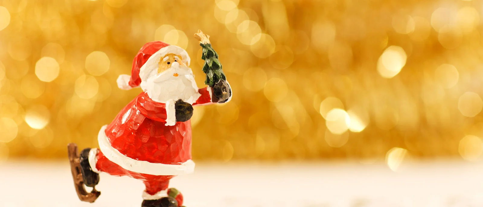 Santa Claus holding a small Christmas tree